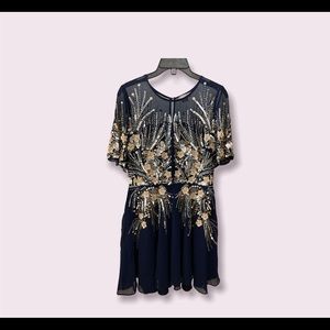 ASOS Navy Blue Short Sleeves Embellished Mini Dress Size 8